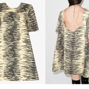 Ganni Yellow Black Denim Tiger Animal Dress NWOT